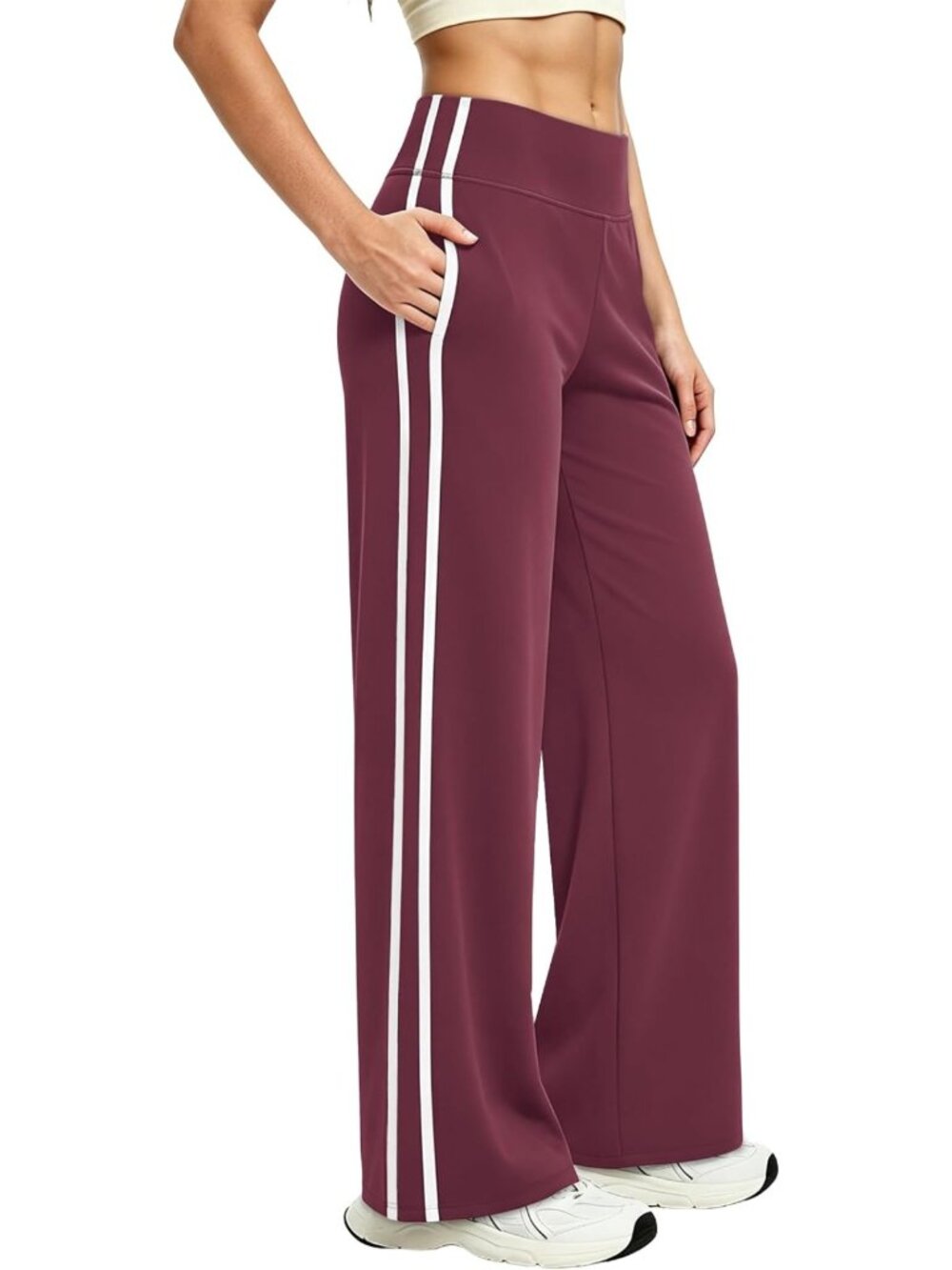 Wide Leg High Waist Women's Pants with Pockets | Loose Stretch Casual Trousers